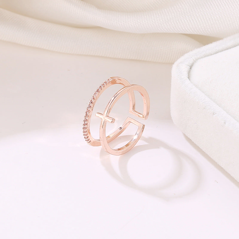 Simple Multi-layer Cross Gold-plated Inlaid Ring – Practical Gifts — 1