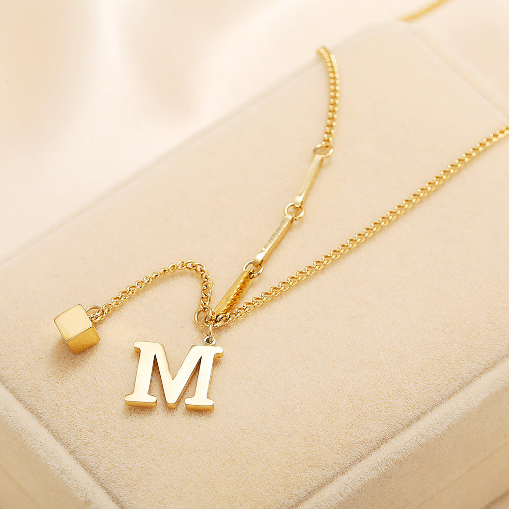 Simple M Shaped Small Square Pendant Necklace – Jewelry Gift Ideas — 1