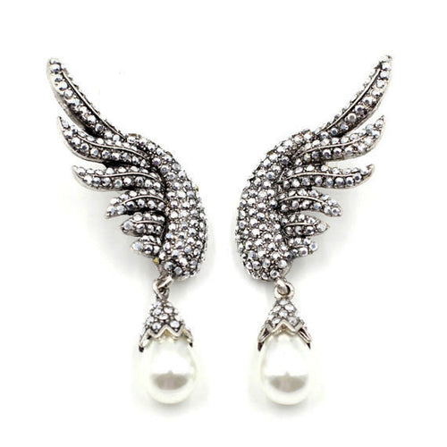 Angel Wings Alloy Diamond Pearl Earrings – Holiday Gift Ideas — 2