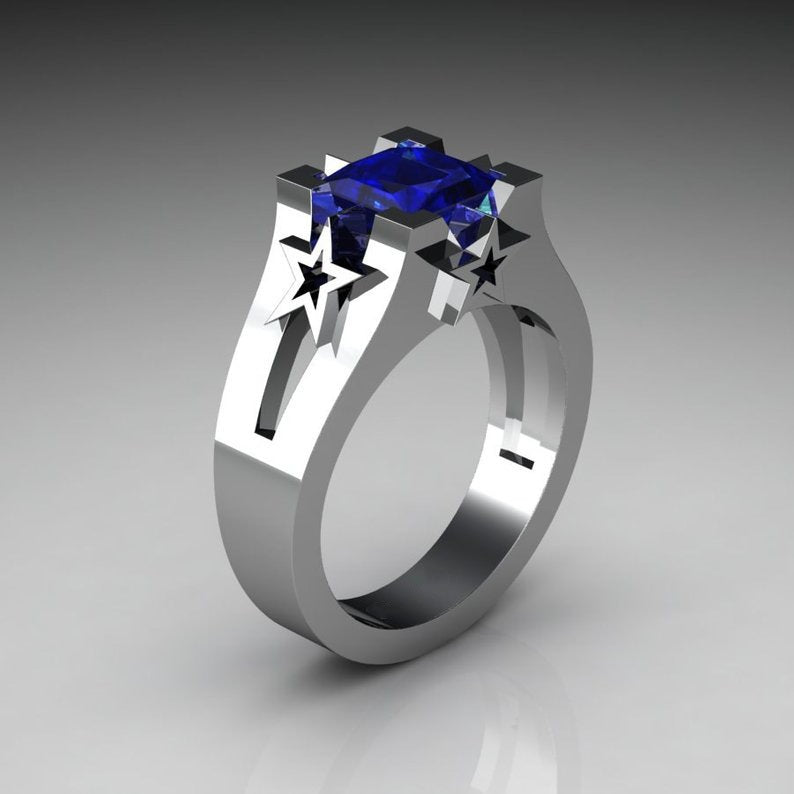 Plated Sapphire Engagement Simulation Diamond Ring – Gifts for Couples — 1