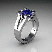 Plated Sapphire Engagement Simulation Diamond Ring – Gifts for Couples — 1