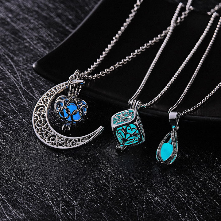 Glow In The Dark Necklace Moon Square Heart – Jewelry Gift Ideas — 1