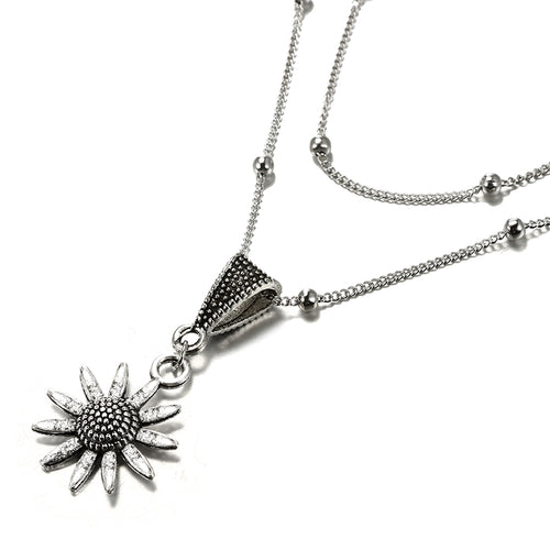 Alloy Sunflower Pendant Double Necklace Lady – Jewelry Gift Ideas — 2