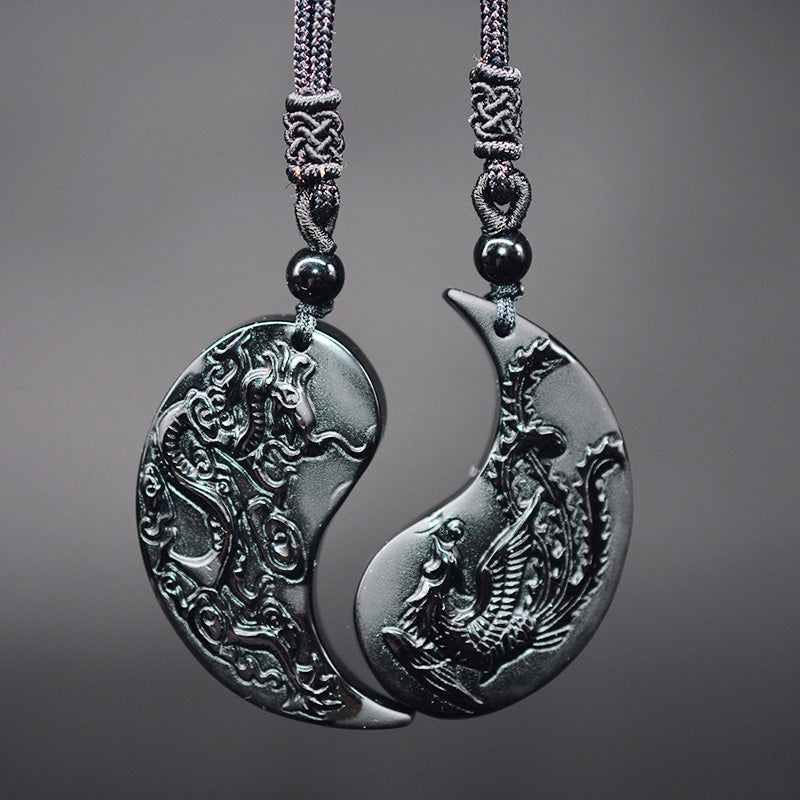 Obsidian Dragon Phoenix Pair Pendant For Lovers – Jewelry Gift Ideas — 1