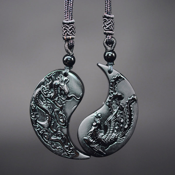 Obsidian Dragon Phoenix Pair Pendant For Lovers – Jewelry Gift Ideas — 1