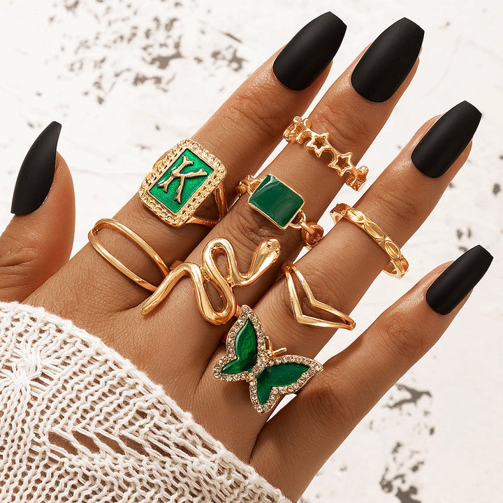 Ring Gold Green K Letter Snake Butterfly – Birthday Gifts — 1