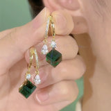 Green Cube Sugar Crystal Earrings Zircon Earrings – Gift Ideas — 3