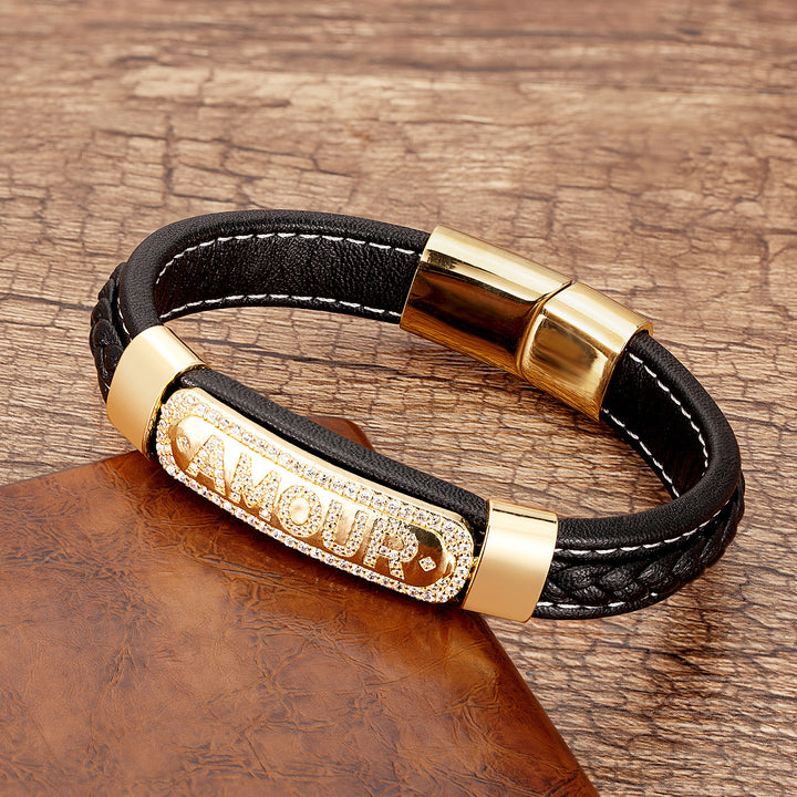 Stainless Steel Letter Cord Braided Leather – Jewelry Gift Ideas — 1
