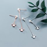 Crown-studded pearl asymmetrical earrings – Unique Gift Ideas — 3