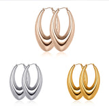 Long Oval Glossy Hollow Earrings Stainless Steel – Small Gift Ideas — 8