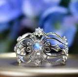 White Gold Plated Women's Moonstone Sweet Cutout Ring – Gifts for Her — 3