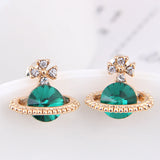 Women's Green Diamond Saturn Stud Earrings – Gifts for Her — 1