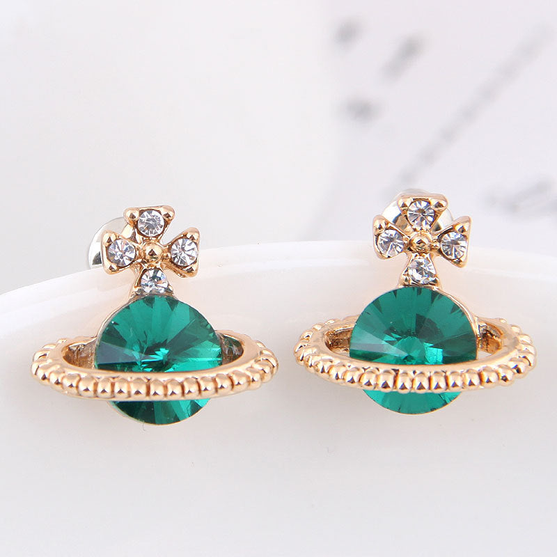 Women's Green Diamond Saturn Stud Earrings – Gifts for Her — 1