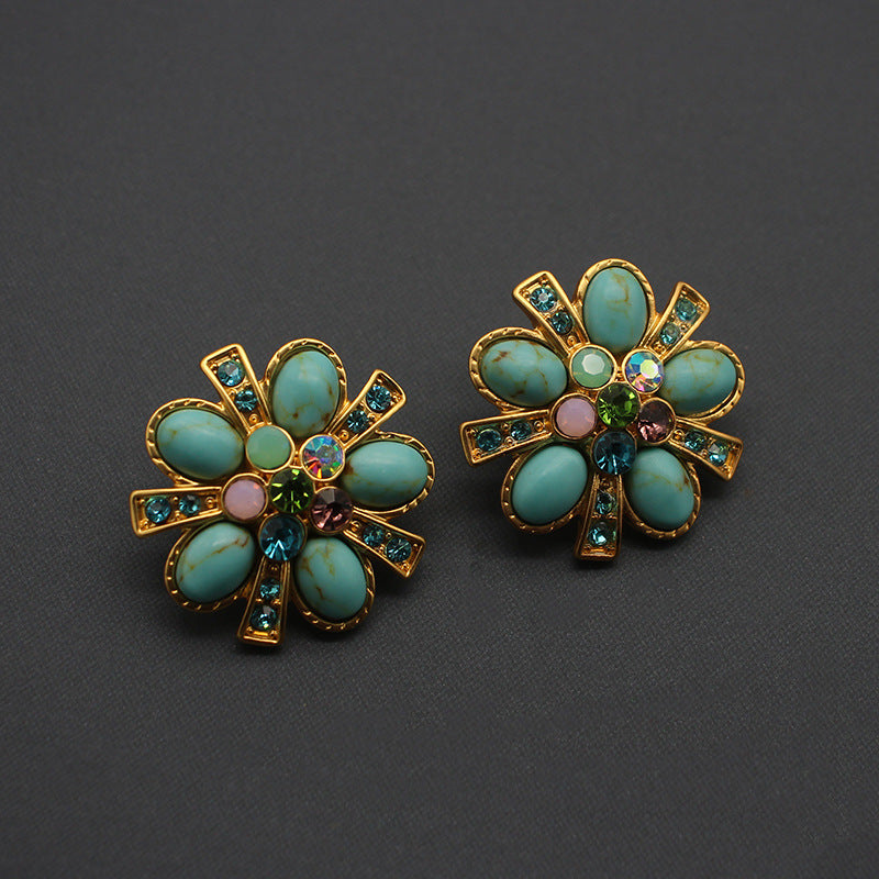 Silver Needle Flower Turquoise Earrings – Practical Gifts — 1