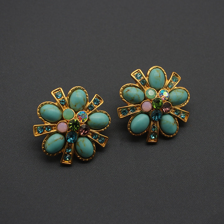 Silver Needle Flower Turquoise Earrings – Practical Gifts — 1