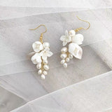 Earrings White Ceramic Flower Earhook – Holiday Gift Ideas — 3