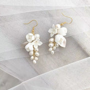 Earrings White Ceramic Flower Earhook – Holiday Gift Ideas — 3