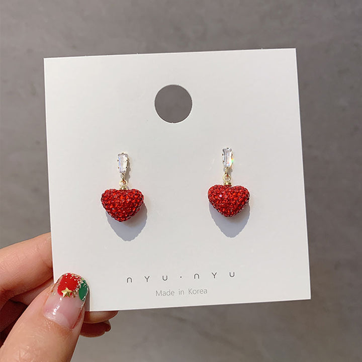 S925 Silver Needle New Year Red Peach Heart Earrings – Useful Gifts — 1
