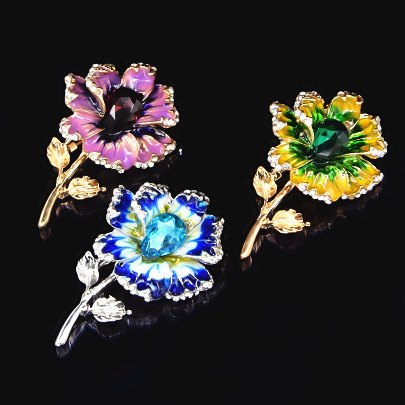 Crystal Enamel Painted Flower Brooch – Jewelry Gift Ideas — 1