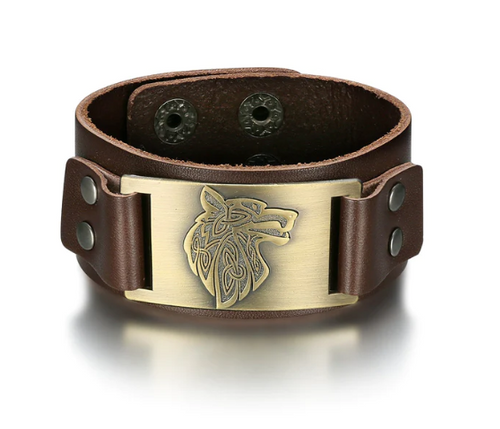Beowulf Regalia Leather Viking Wolf Head Arm Cuff – Gift Ideas — 2