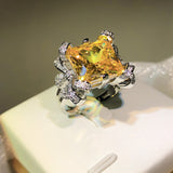Diamond Yellow Princess Square Ice Flower Cut Open Ring – Gift Ideas — 1