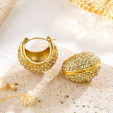 Titanium Steel Gold Plated Gold Oval Diamond Earrings – Everyday Gifts — 2
