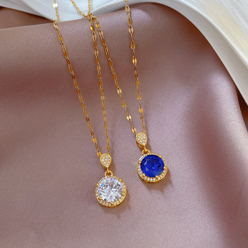 Women's Full Diamond Round Micro Pendant Necklace – Jewelry Gift Ideas — 1