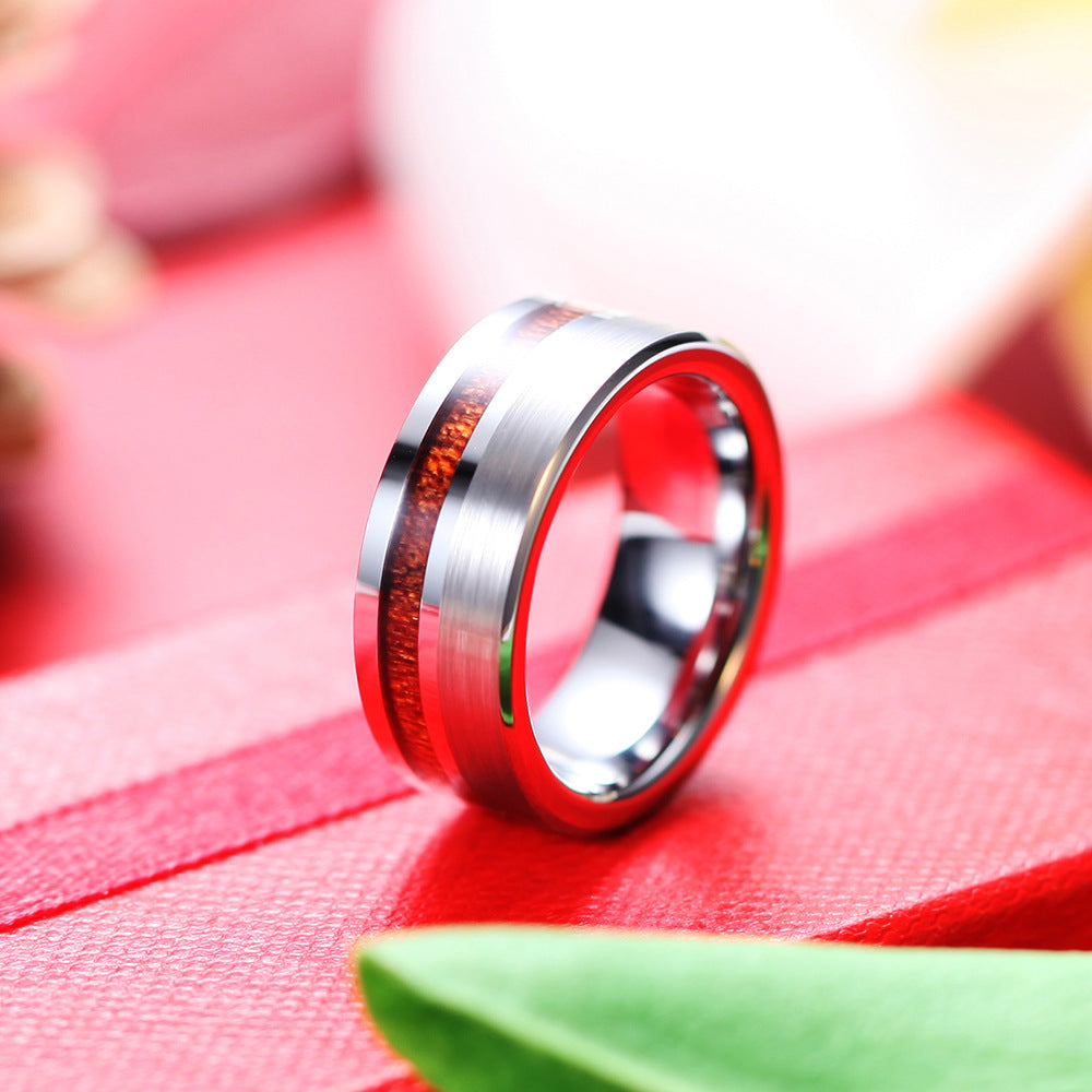 Tungsten Ring Single Row Wood Grain Men – Gifts for Him — 1