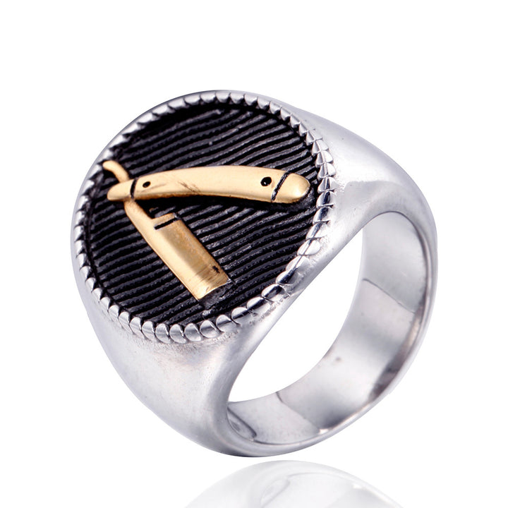 Hairstylist Razor Men's Vintage Titanium Steel Ring – Gifts for Him — 1