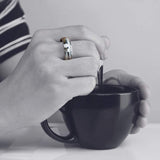 Two-tone Patch Ornament White Silk Wood Grain Ring – Gifts for Him — 2