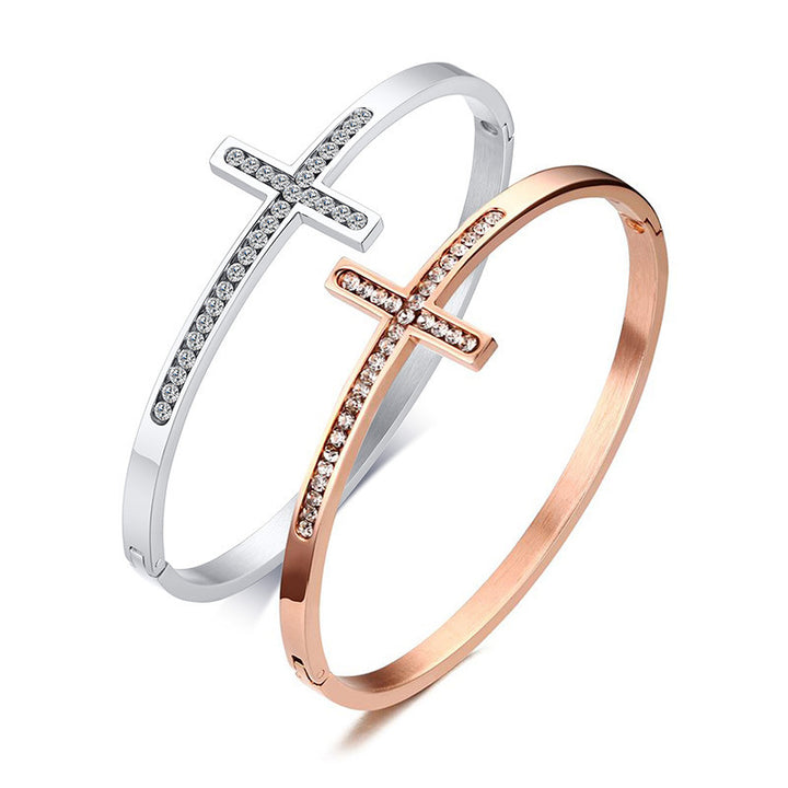 Fashion Stainless Steel Diamond Cross Bracelet – Stylish Gifts — 1