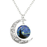 Van Gogh Starry Night Painting Moon Necklace – Jewelry Gift Ideas — 9