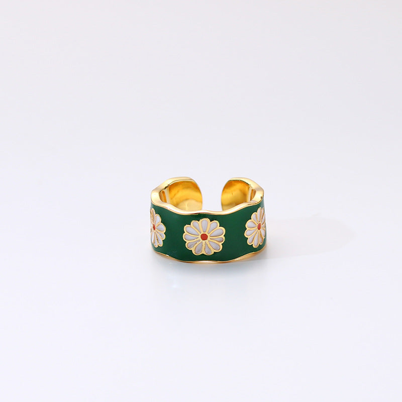 Vintage Oil Drop Daisy Ring Wide Ring – Birthday Gifts — 1