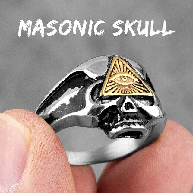 Masonic Skull Triangle Titanium Steel Ring – Holiday Gift Ideas — 1