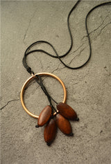 Simple Circle Tassel Wooden Bead Pendant Long – Jewelry Gift Ideas — 3