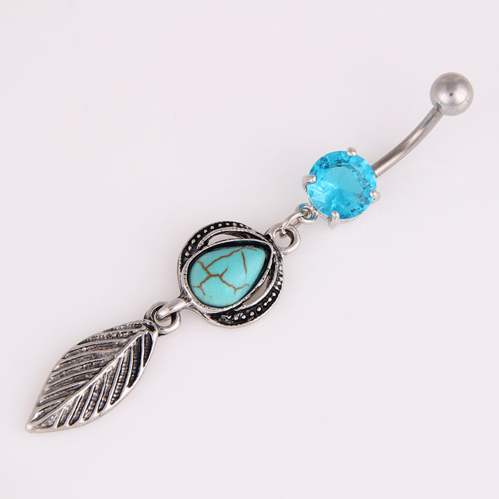 Turquoise Water Drop Leaves Belly Button Ring – Special Occasion Gifts — 1