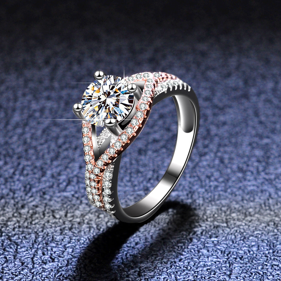 Mosan Diamond Female Silver Ring Gold Exaggerated Two – Gifts for Her — 1