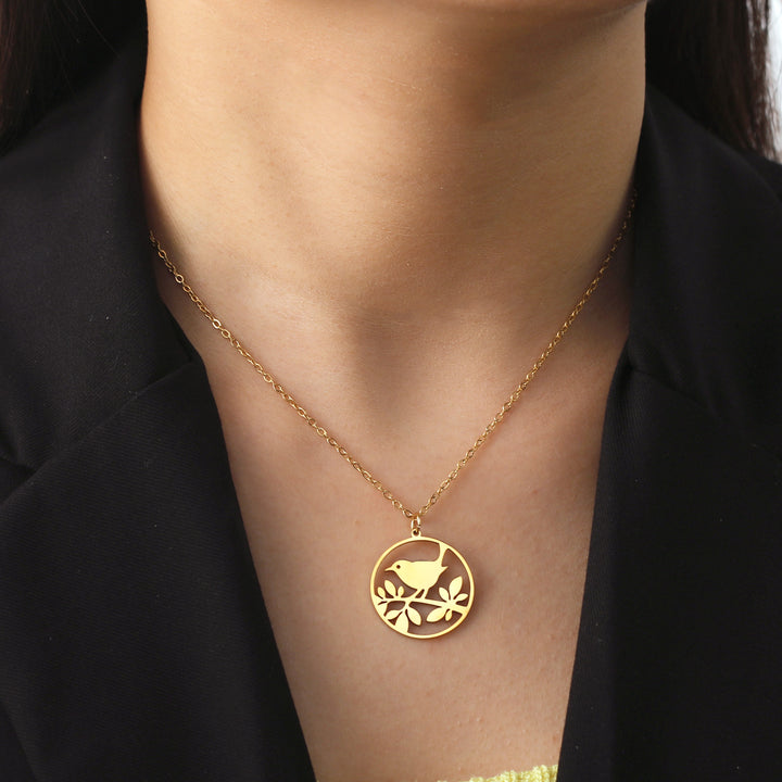 Simple Hollow Round Brand Branch Bird Pendant – Jewelry Gift Ideas — 1