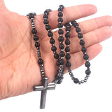 Cross Pendant Black Glitter Matte Agate – Jewelry Gift Ideas — 1