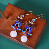 Palace Vintage Wind Hetian Jade Earrings Enamel Color – Stylish Gifts — 2