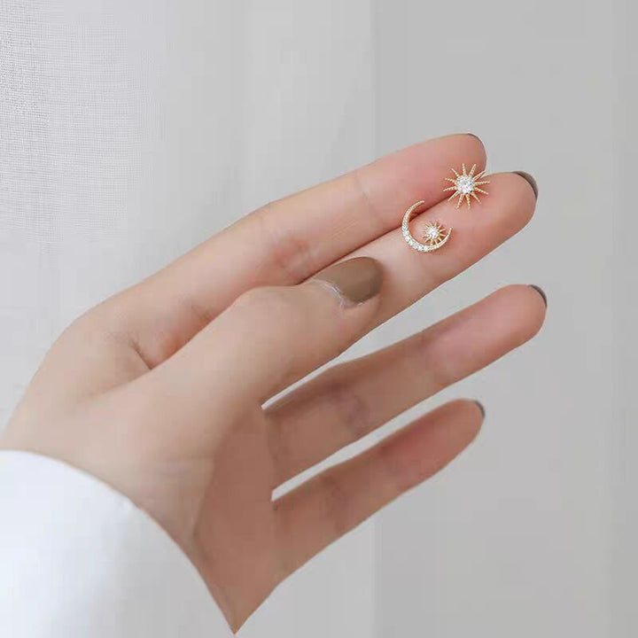 Women's Shining Sun Moon Star Asymmetric Stud Earrings – Gifts for Her — 1