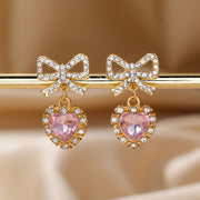Zinc Alloy Bow Heart Shape With Diamond Earrings – Meaningful Gifts — 7