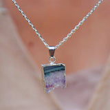 Natural Cut Amethyst Silver Edge Necklace Healing – Jewelry Gift Ideas — 3