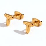 Titanium Steel Earrings 18K Gold Mini Alphabet Letter – Gifts for Her — 3