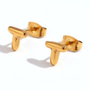 Titanium Steel Earrings 18K Gold Mini Alphabet Letter – Gifts for Her — 3