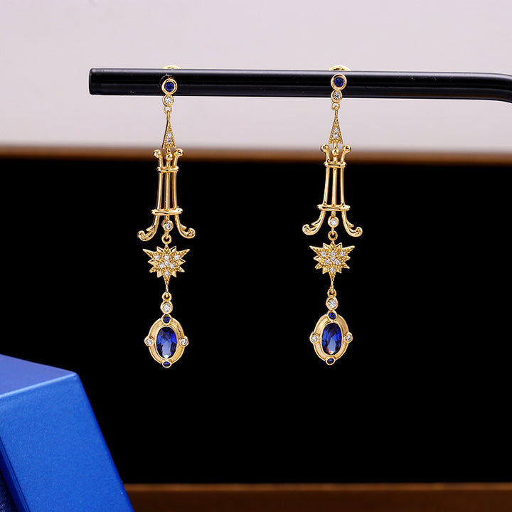Silver French Court Starburst Blue Zirconium Earrings – Gifts for Her — 1