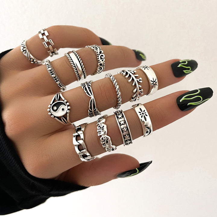 Embossed Elephant Geometric Ring Set Of 14 – Meaningful Gifts — 1