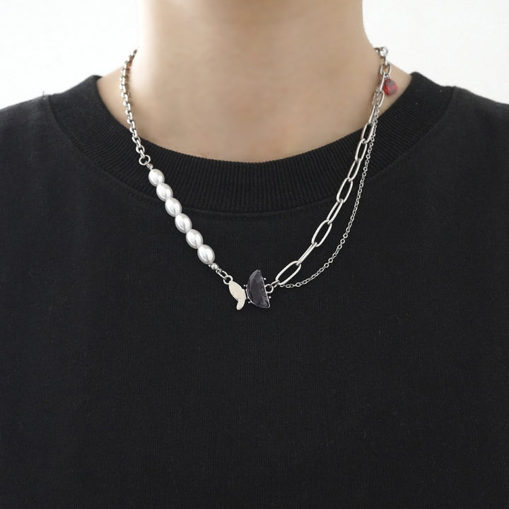 Half Butterfly Pendant Pearl Panel Necklace – Jewelry Gift Ideas — 1