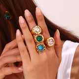 18K Gold Round Corner Square Flower Zircon Ear – Jewelry Gift Ideas — 12