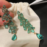 Exaggerated Green Diamond Leaf Fringe Leaf Long – Holiday Gift Ideas — 4